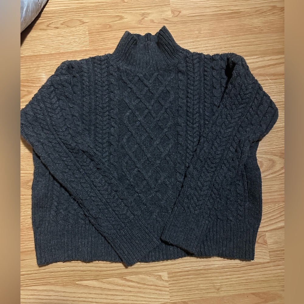 Frame Denim Charcoal Cable Knit Turtleneck Sweater